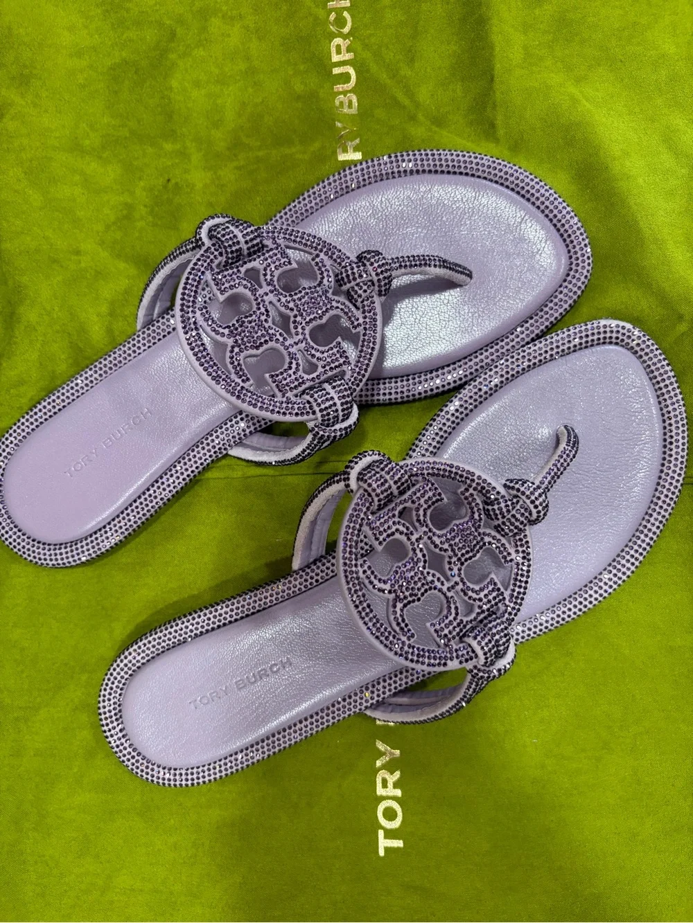 NWT Tory Burch Dark Lilac Miller Pavé Thong Sandal Sz 7